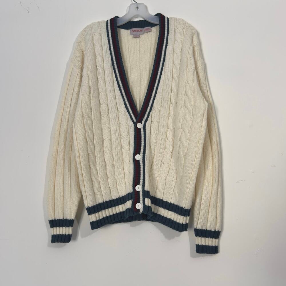 CAMPUS Vintage 80s 90s Chunky Cable Knit Sweater Cardigan Size XL